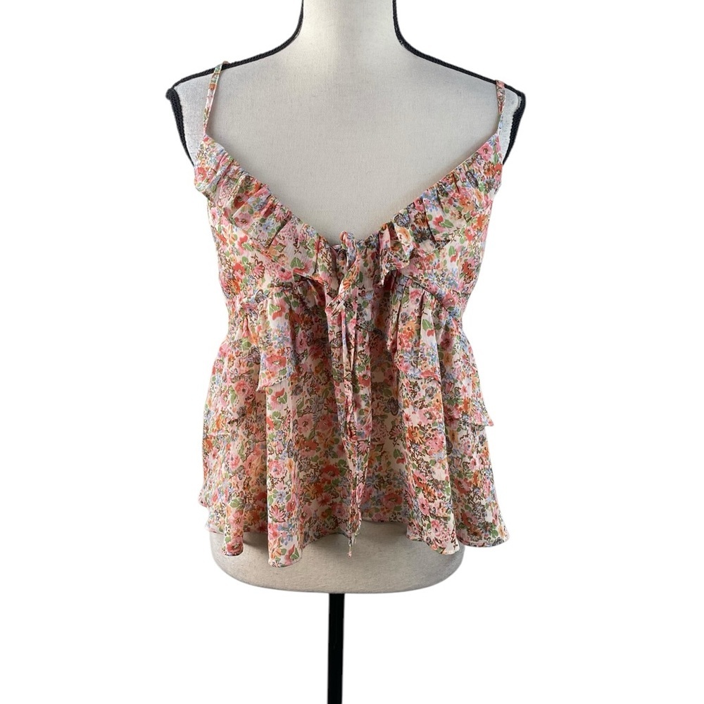 Lush Sleeveless Floral Ruffle Coquette Top Boho Feminine Girly M